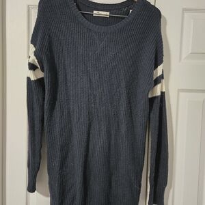 Navy Blue Women's Sweater Dress with White Stripes